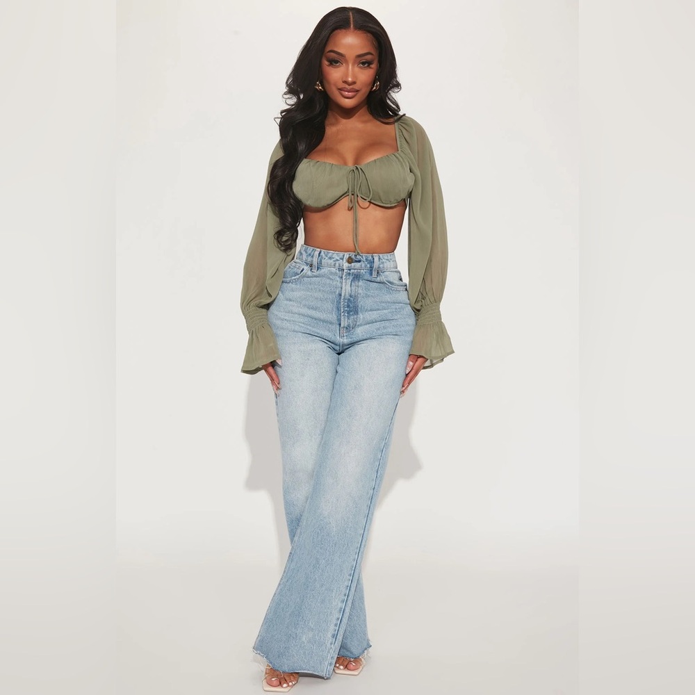 Fashion Nova Olive Green Top Butterfly Feels Lace Up